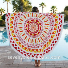 Mandala serviette de plage coton glands style européen serviette de plage ronde RBT-055